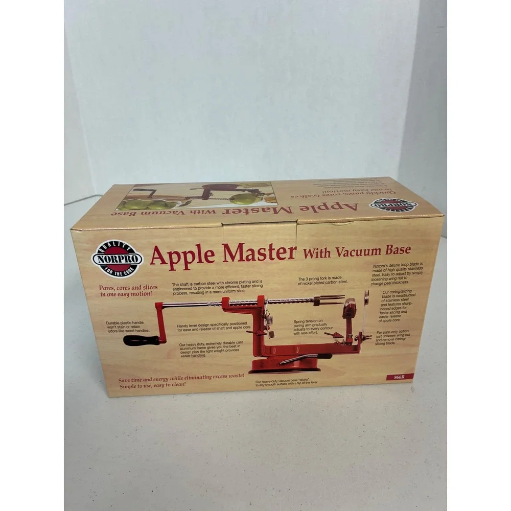 Norpro Apple Master 866R Red Apple Peeler Corer Slicer with Vacuum Base NEW